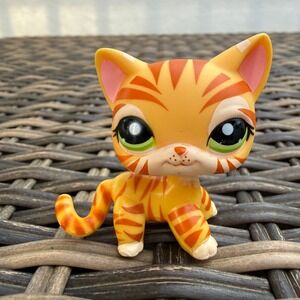 Authentic LPS #1451 Orange Tabby Cat Green Eyes Bobble Head Littlest Pet Shop